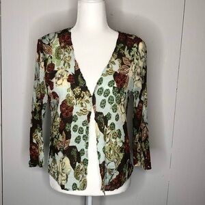 Alberto Makali dark green floral print crinkle fabric cardigan size medium